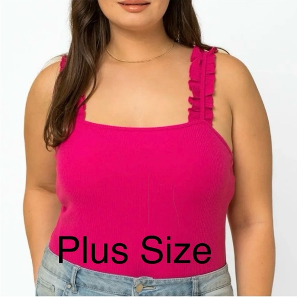 Gilli Tops - Gilli Plus Size Bodysuit  Sleeveless Ribbed with Ruffle Straps and Square Neck